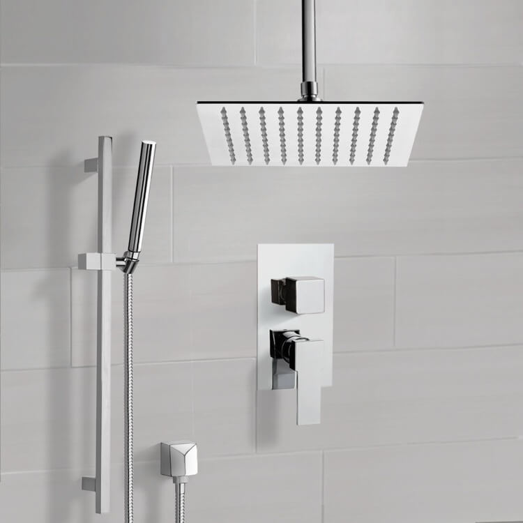 Shower Faucet, Remer SFR51-10, Chrome Ceiling Shower System With 10 Inch Rain Shower Head and Hand Shower